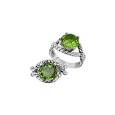 Handcrafted Sterling Silver Peridot Quartz Radiant Rope Elegance Ring With Balinese Detailing.